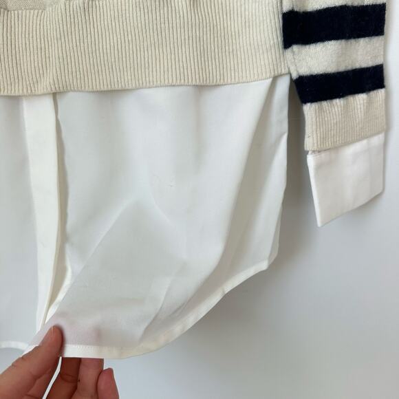 Sandro Cashmere-Wool Striped Shirt Sweater Sky - Picture 6 of 11